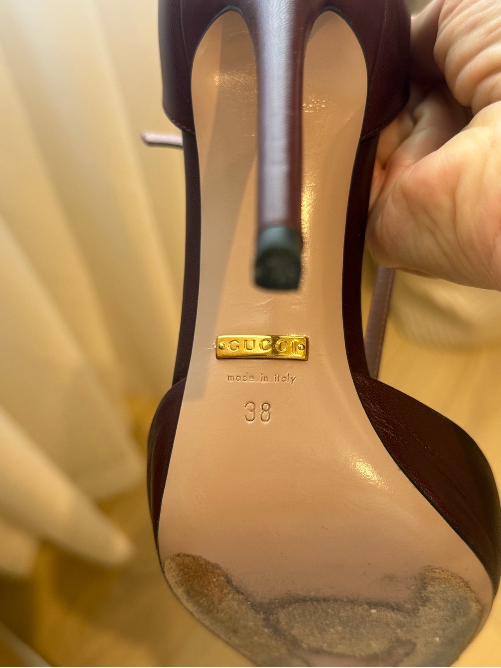 Gucci Brown T-Strap Pointed Heels with Gold Studs - Picture 6 of 6